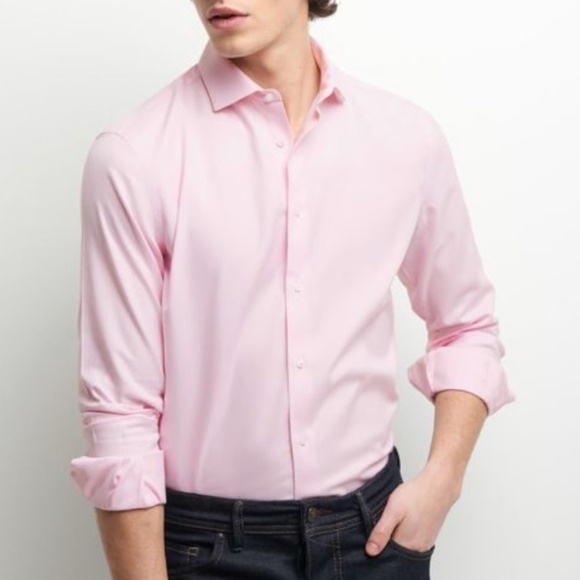 NWT Men’s Button down shirt Formal 100% cotton Pastel Pink Size 16 - Picture 3 of 7